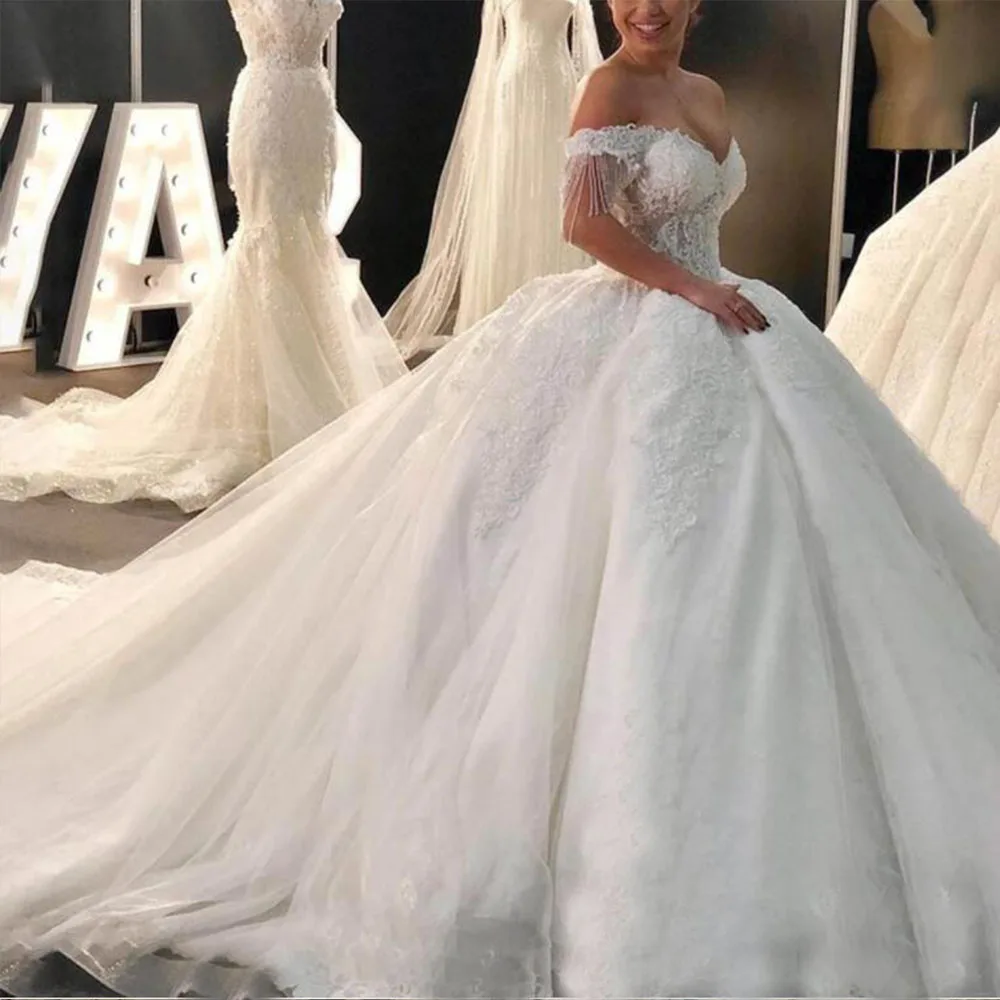 Белое кружевное свадебное платье ZJ9247 2023 прозрачные трапециевидные платья