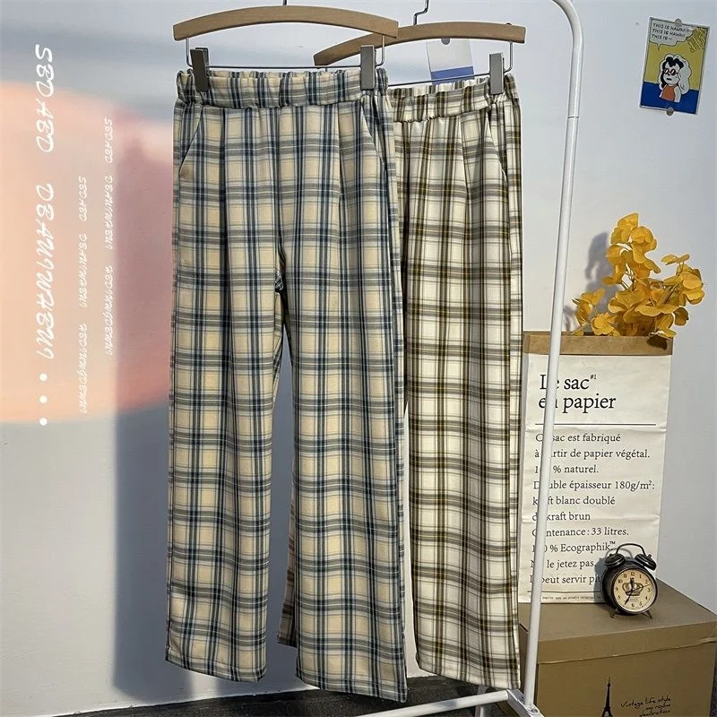 

Брюки мужские клетчатые с эластичным поясом, модные повседневные штаны с широкими штанинами, уличная одежда, свободные прямые штаны в стиле...