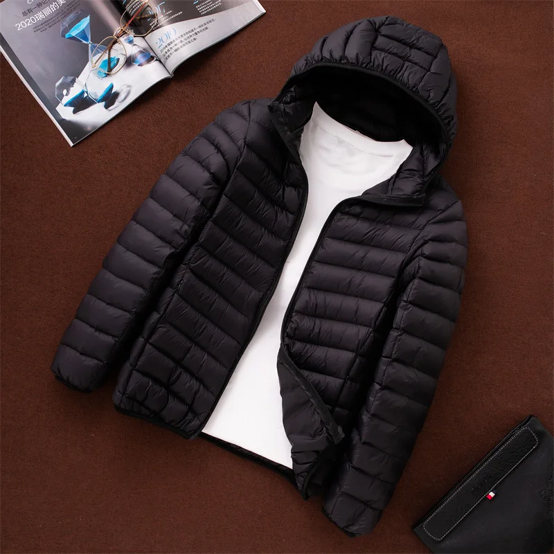 2022 New Light Down Jacket Men's Stand Collar Slim Slim Light Down Jacket Plus Size Young Men's Hood Tide