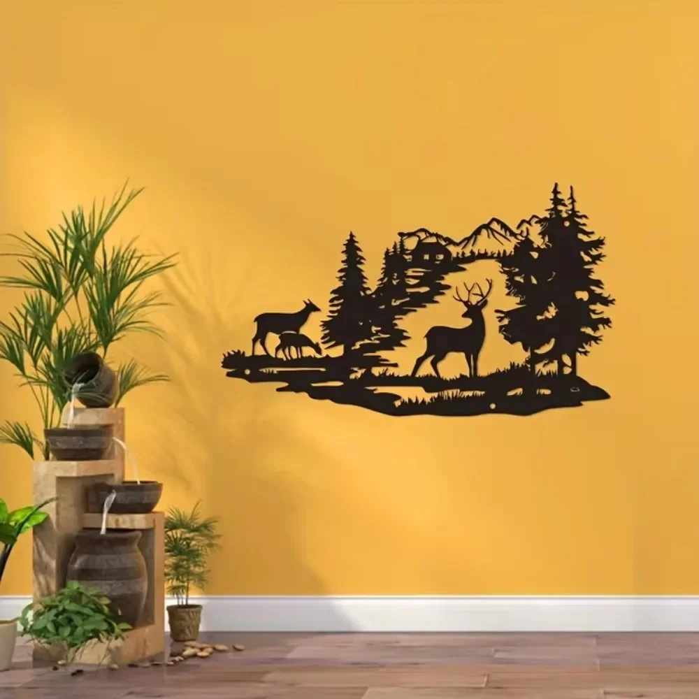 1 Шт. Металлический Настенный Художественный Дизайн С Оленячим Лесом Железный