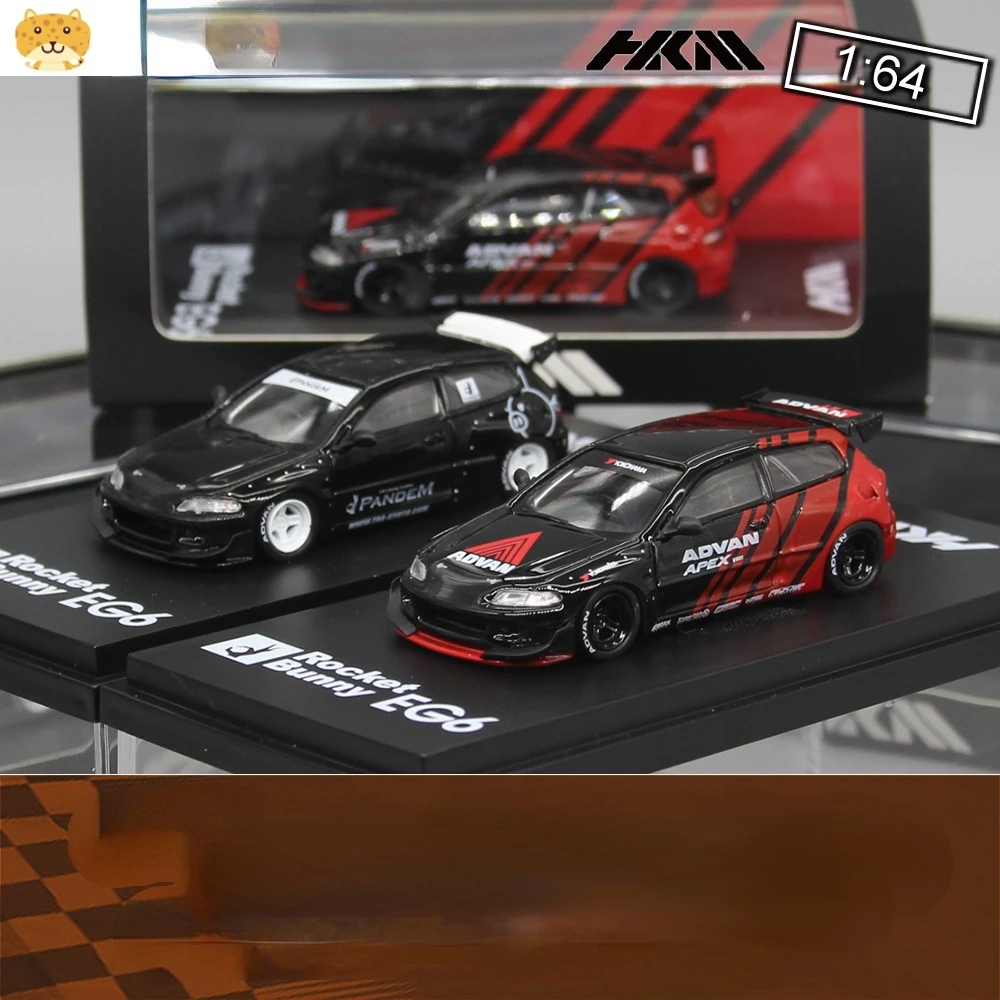 

HKM black 1:64 touring car sports car model Civic Civic Rocket Rabbit EG6 suitable for Honda Pandem collection ornaments gift