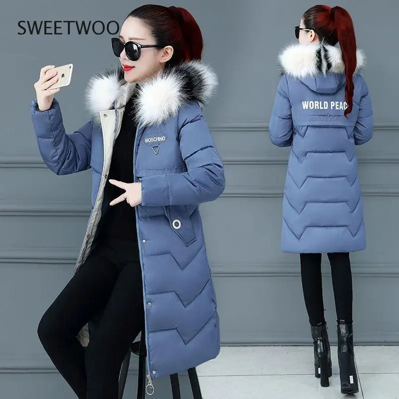 2020 New Winter Jacket Women Long Parka Warm Fur Collar Hooded Overcoat Female Thick Parkas Cotton Padded Jacket Outwear Tide