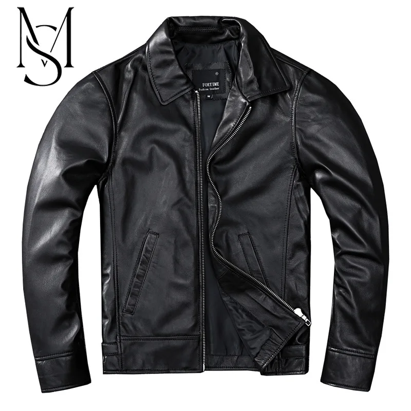 

Новинка, кожаная одежда из овечьей шкуры, Мужская Короткая кожаная куртка, деловая Повседневная модная куртка с тонким лацканом