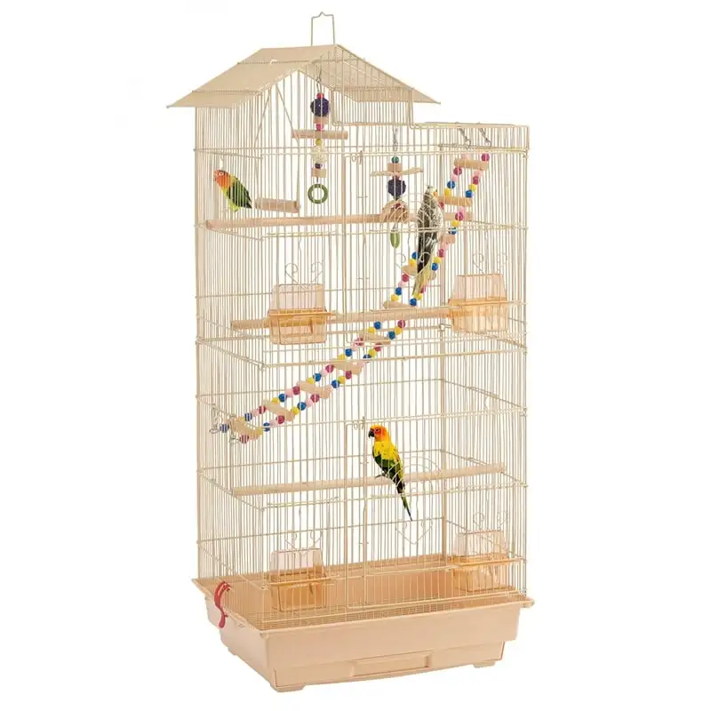 

39" Metal Parrot Cage Bird Cage for Small Birds, Almond Easy cleaning