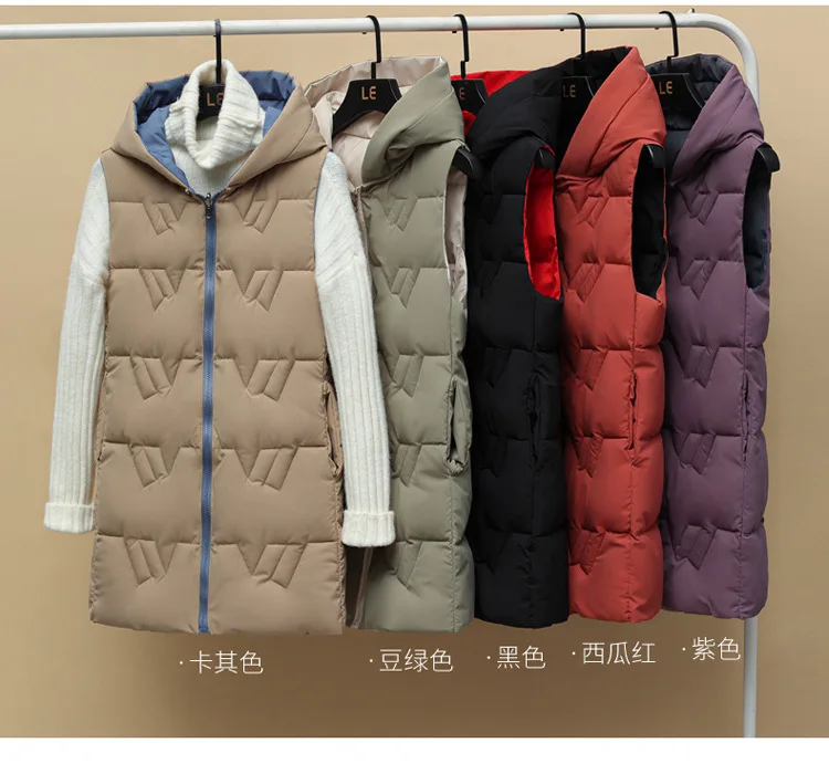 2022 New Double-sided Vest Women's Winter Hooded Vest Korean Version Autumn and Winter Down Cotton Vest Thickened Coat enlarge