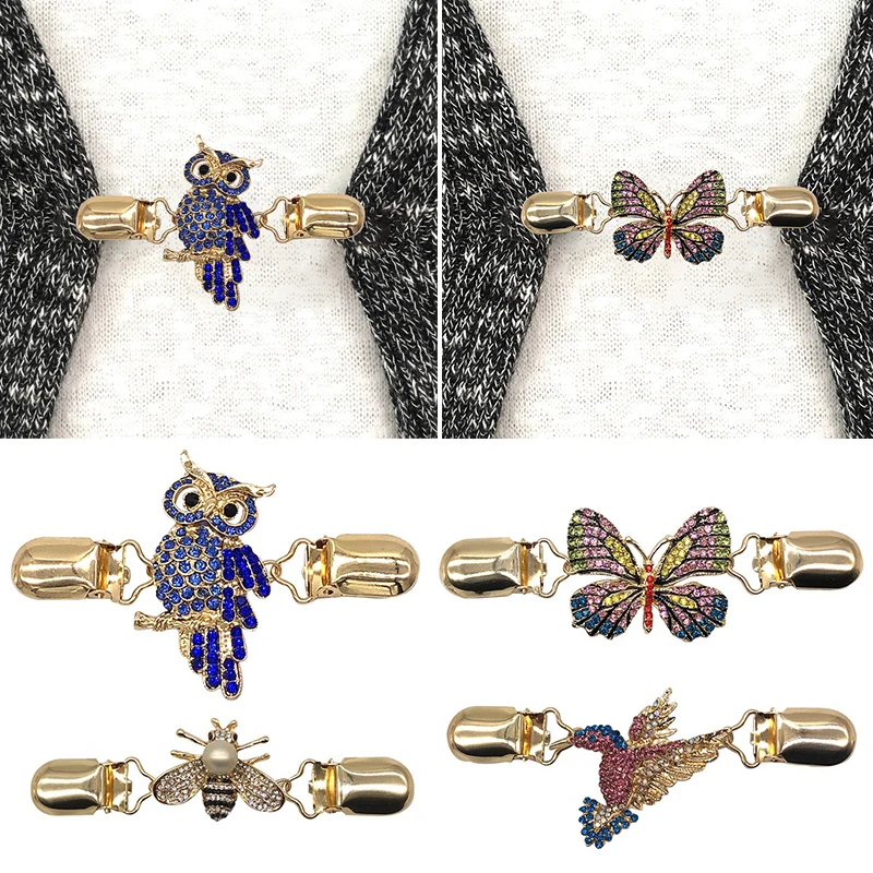 

Sweater Clip Colorful Crystals Owl Brooch Clip Cardigan Shawl Clips Shirt Scarf Buckle Collar Accessories For Women Clothing