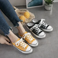 lazy half slippers new canvas shoes female korean version all match board shoes cloth shoes flat shoes women