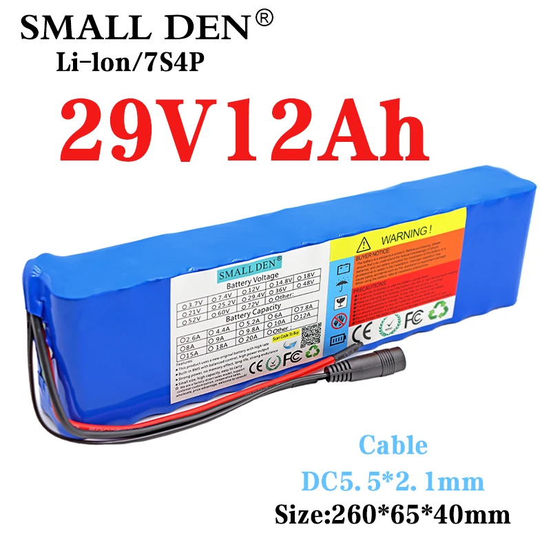 

NEW 29V 12Ah 7S4P 29.4V 12000mAh Lithium-ion Battery Pack for Small Electric Unicycles Scooters Toys Bicycle Built-in BMS
