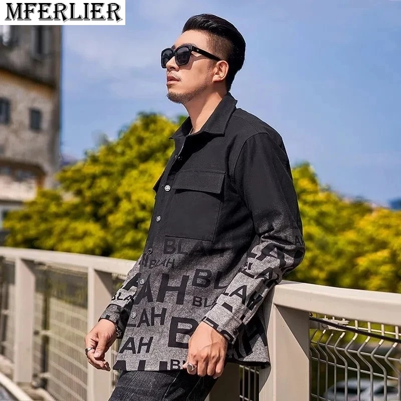 

autumn spring men fashion shirts long sleeve letter patchwork hipster pockets cool casual shirts plus size 8XL