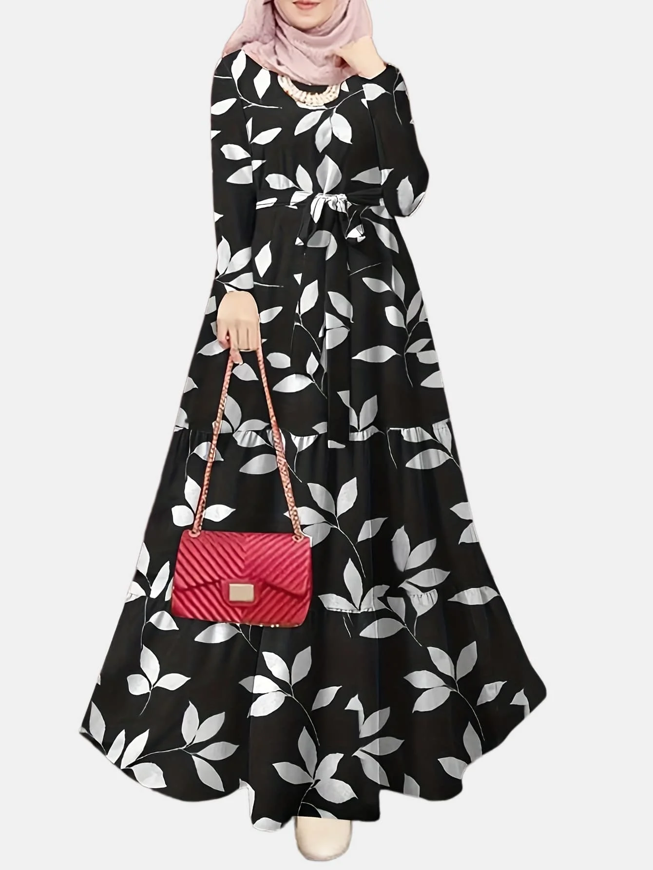 Модное женское Повседневное платье-трапеция с длинным рукавом и поясом