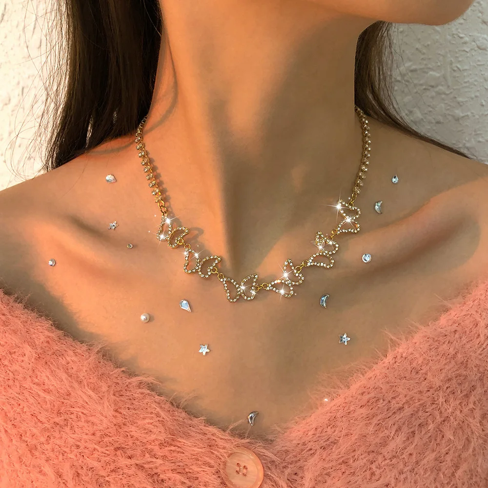 

New Fashion Jewelry Temperament Rhinestone Butterfly Choker Necklace