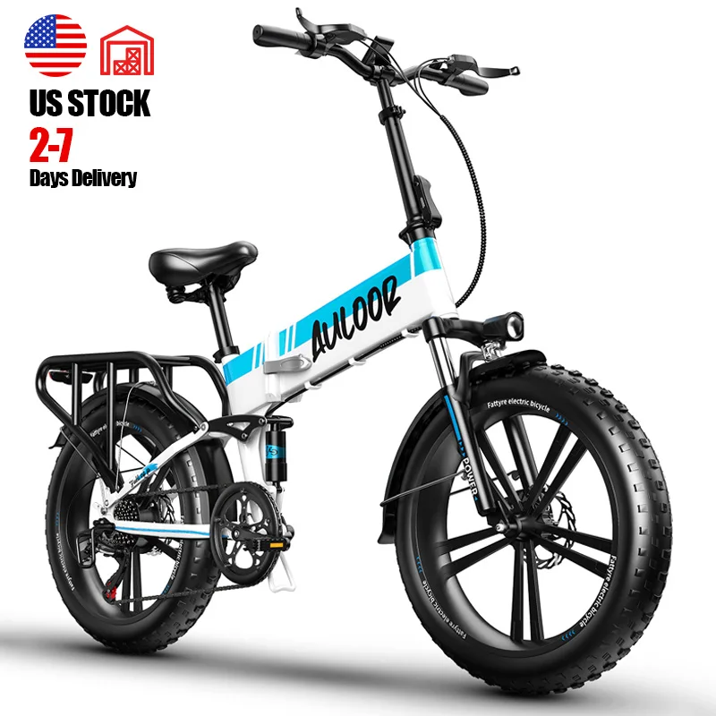 

Auloor 48V 750W 12.8Ah 20inch Fat Tire Electric Bicycle Foldable Full Suspension Shimano 7 Speed Ebike Folding Electric
