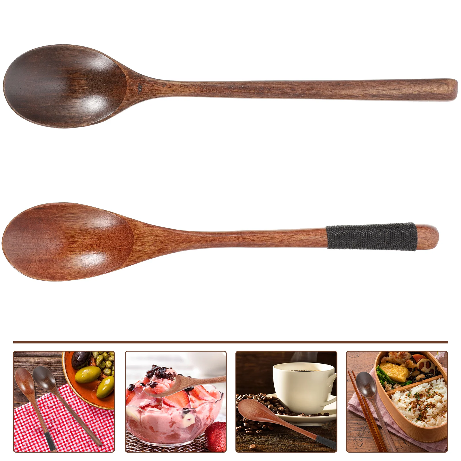 

2 Pcs Wooden Spoon Coffee Stirers Cooking Spoon Mixing Spoon Ramen Spoon Polyester Table Spoons Decorative Stir Spoons