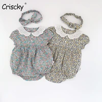 criscky korean infant baby girls cotton short sleeve flower jumpsuit toddler baby girl rompers summer baby girl clothes
