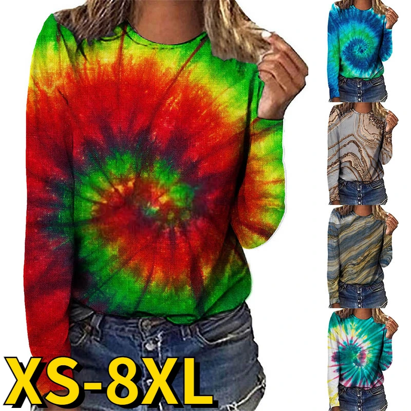 

Autumn Women Round Collar Long Sleeve Abstract Print Pullover Daily Casual Tops Fashion Tee Shirt Pullover Sexy Loose T-shirt