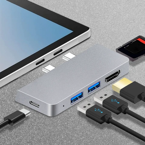 Док-станция 6-в-1 Type-C «папа» к HDMI-совместиму SD для высокоскоростной передачи MicroSD для Surface Pro 8/9/X