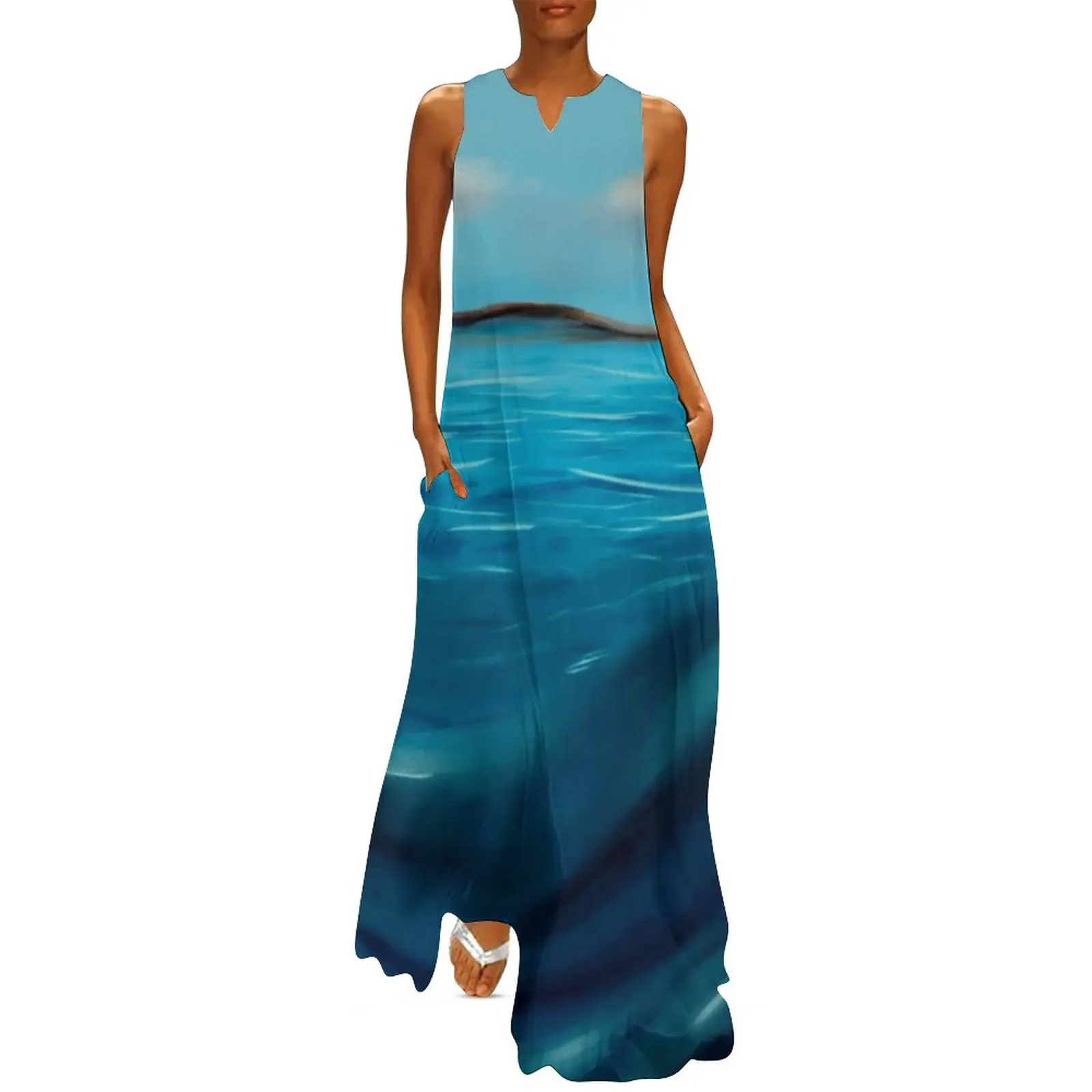 

Женское пляжное платье-макси с принтом, большие размеры