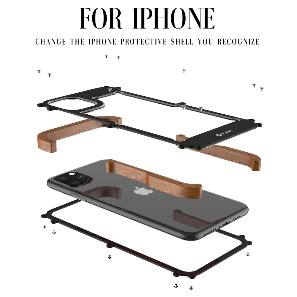 R-just Phone Cases For Iphone 11 Pro Xs Max Luxury Hard Metal Aluminum Wood Protective Bumper Phone Case For Iphone XS XR X