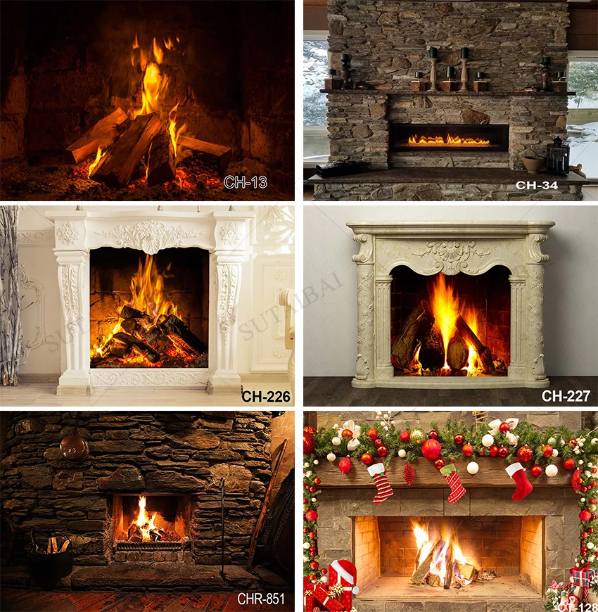 

Photography Backdrop Christmas Fireplace Brick Wall Photo Booth Background Studio Red Sock Glitter Shiny Christmas Tree