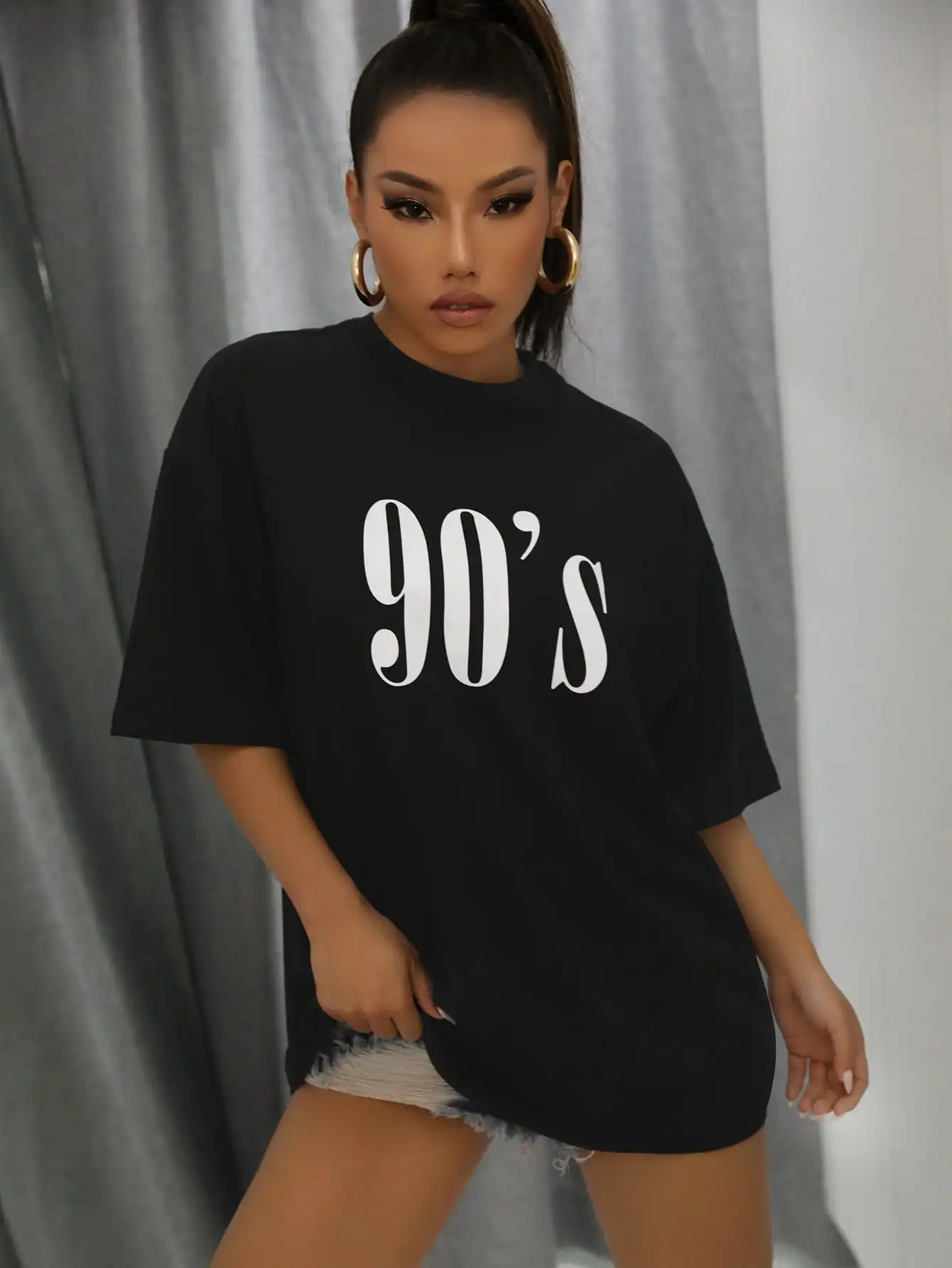 

90's Vintage Letter Printed Street Tshirt Women Short Sleeve Cotton T-Shirts Summer Loose Oversize Tee O-Neck Clothes Short Tees