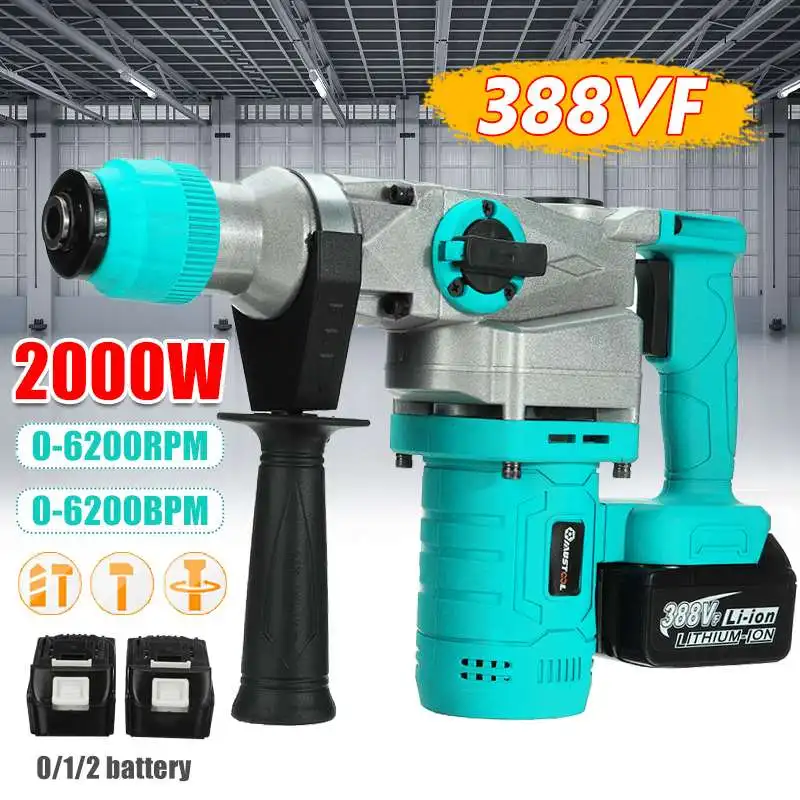 

2000W 388VF Brushless Electric Rotary Hammer Pick Cordless Rechargeable Hammer Impact Drill Perforator for Makita 18V Battery