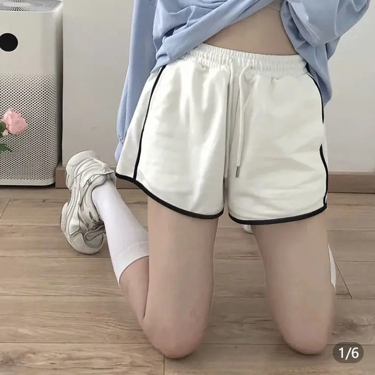 Yasuk Spring Summer Fashion Sporty Casual High Waist Slim Loose Shorts Pants Sweet Cool Girl Soft Kawaii Striped Drawstring