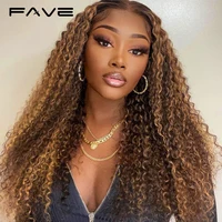FAVE 24 26 Inch Highlight Ombre 13x4 Lace Front Wig Curly Human Hair Wigs Honey Blonde Colored Lace Frontal Wigs For Black Women