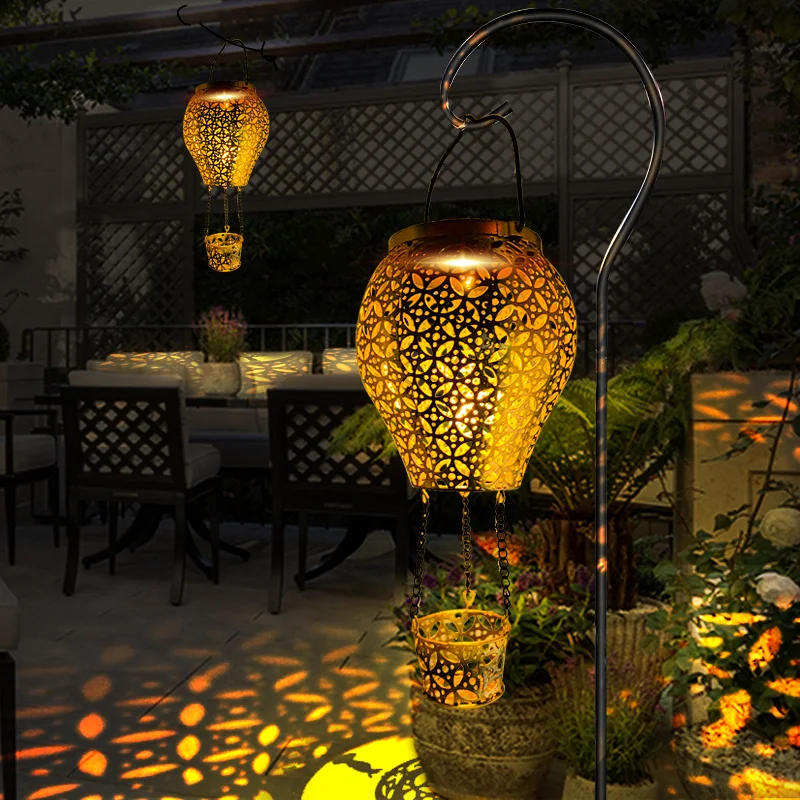

2Pcs Hot Air Balloon Solar Outdoors Lights Lanterns Waterproof Metal Hanging LED Decor Lamps Power Lightings For Party Christmas