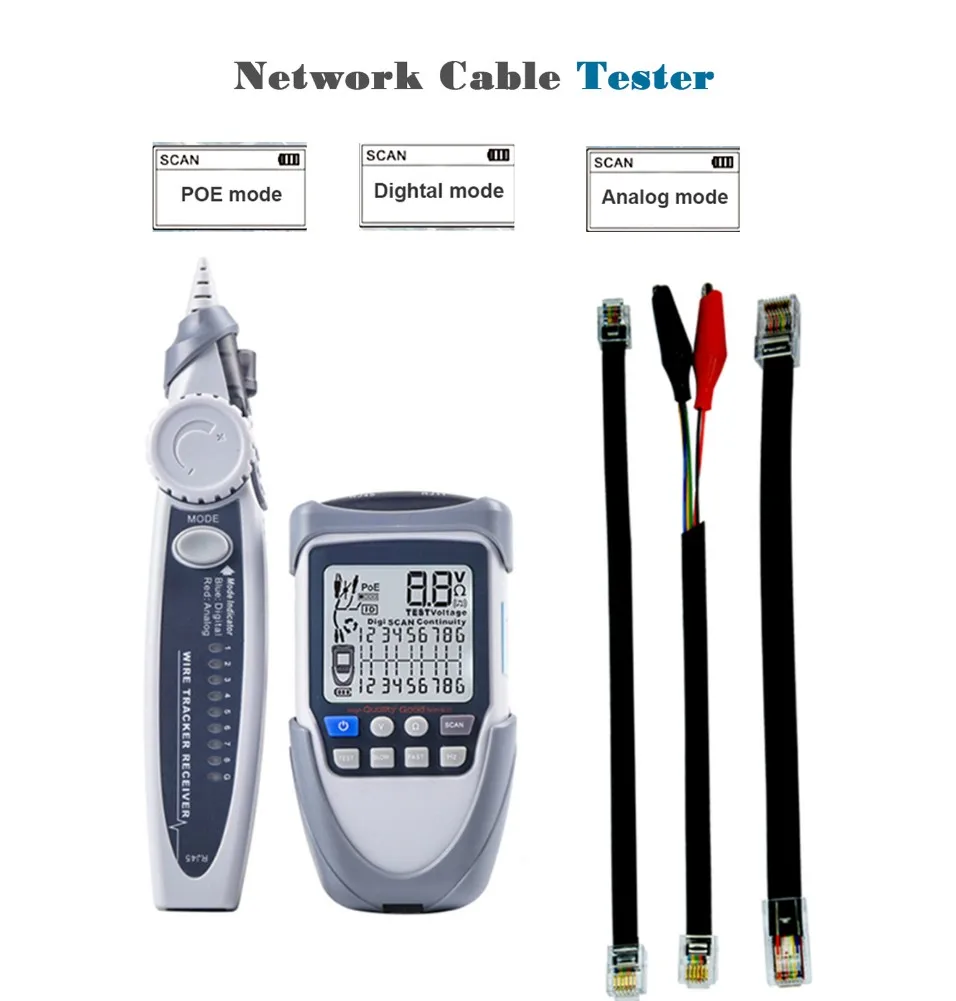 

ET612 / ET613 Network Cable Tester Tracker Handheld LCD Digital Display Network Cable Tester Tracker POE Wire Checker