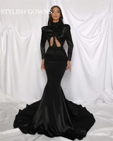 black high neck evening dresses appliques formal dress mermaid birthday party gown african dinner gowns vestidos de noche