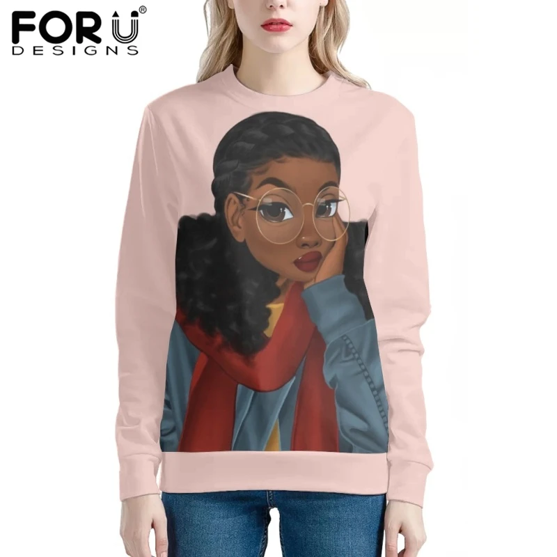 

FORUDESIGNS 2022 Autumn Women Oversized Hoodies Pink Print Pullover for Ladies Casual Round Neck Sweatshirt Comfort Tracksuit