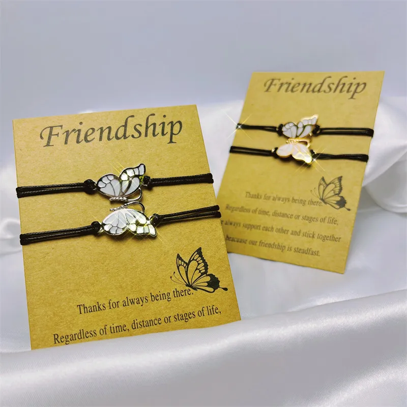 

Hot Sale New Fashion Friendship Bracelet Creative 2 Pack Butterfly Wax Rope Woven Adjustable Paper Card Bracelet Wholesale