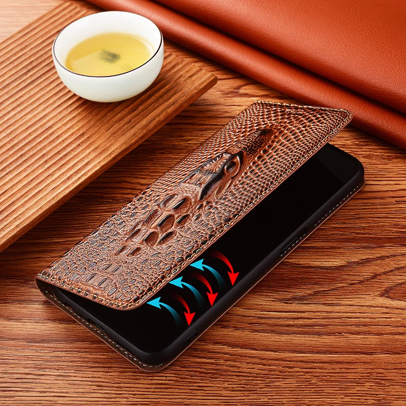 Crocodile Pattern Genuine Leather Case For Huawei Y5 Y6 Y7 Y9 Pro Prime P Smart Z 2018 2019 2020 2021 Cowhide Flip Cover