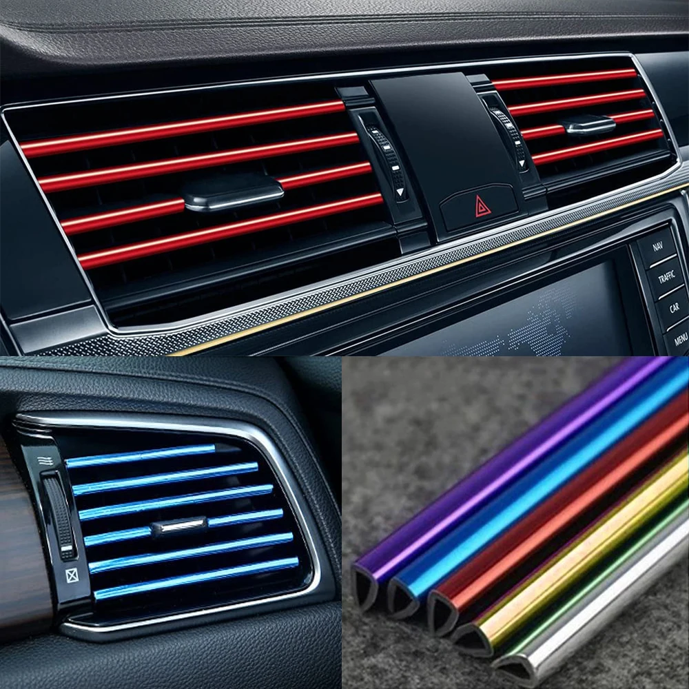 

10 Pcs 20cm Car Air Conditioner Vent Outlet Trim Strip U Shape Chrome PVC Colorful Shiny Car Trim Strip for Car Decoration