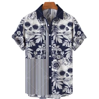 summer new mens print skull shirt casual oversized short sleeve clothes streetwear hip hop 3d hawaiian fashion designer