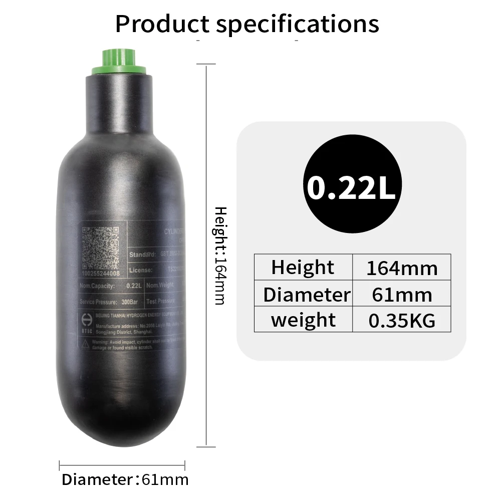 

Газовые баллоны из углеродного волокна 0,22 л/0,3 л: высокопроизводительные решения для хранения вещей для дайвинга, пожаротушения и спасения