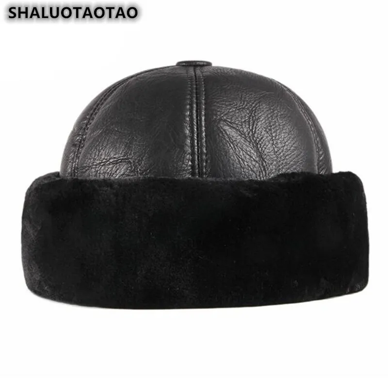 

Women's Autumn Winter Cowhide Keep Warm Beanie Hat Men's Leather Hat Melon Cap Landlord Hat Middle Aged Dad Skull Caps 2023 New