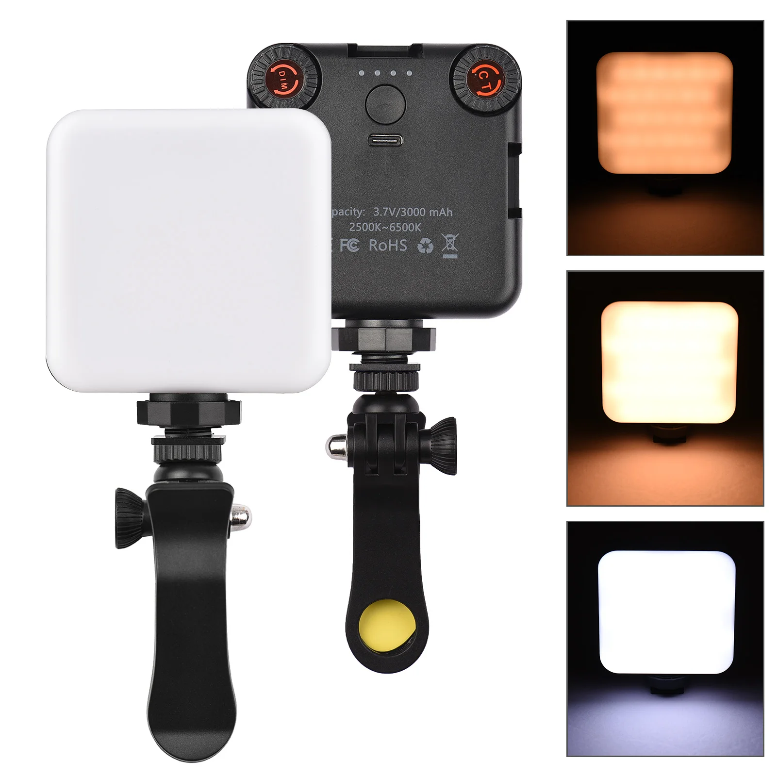 

Pocket LED Video Light Video Lighting 2500K-6500K CRI95+ 3 Cold Shoe Mounts Computer Clamp for Vlog Live Streaming Photography