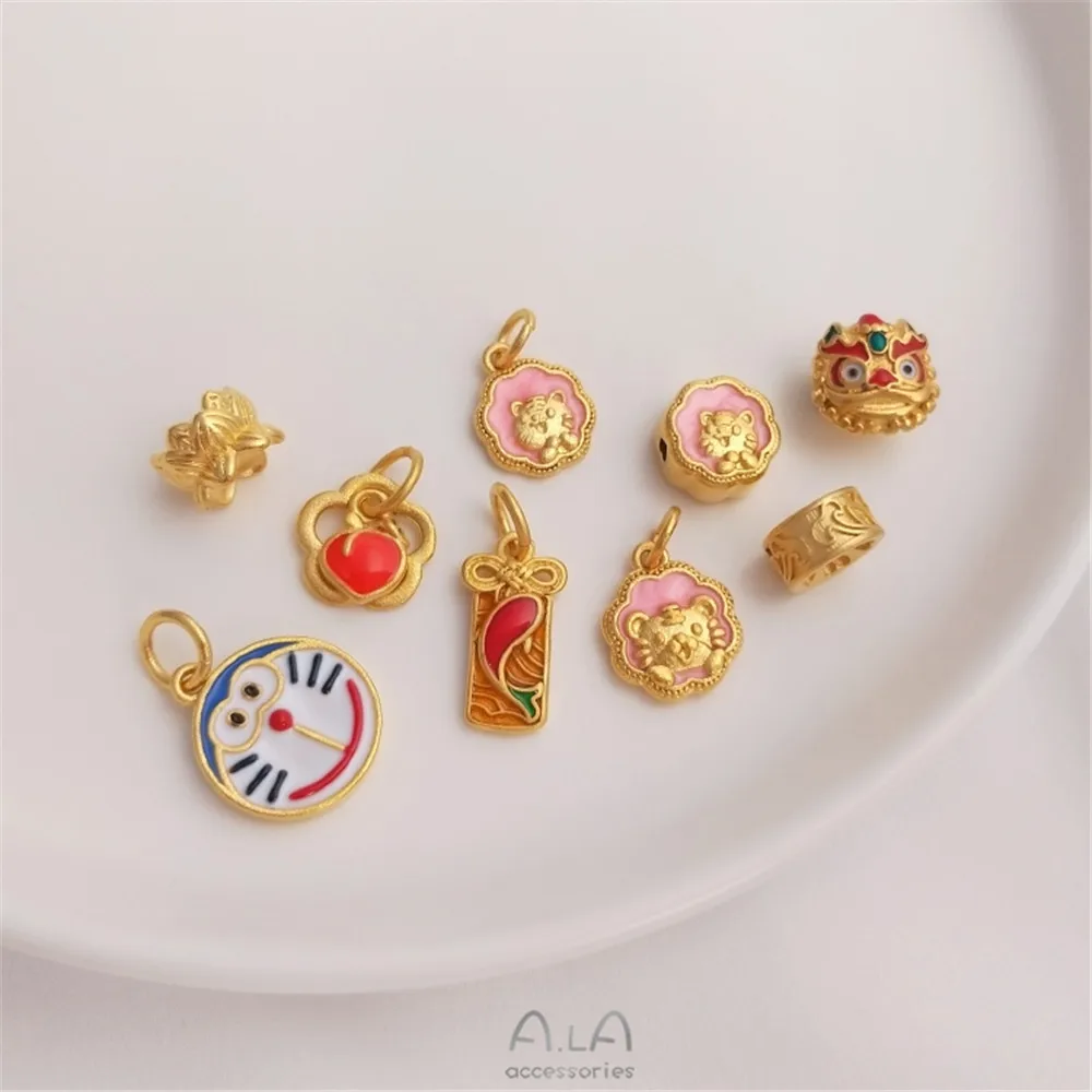 

Shajindi oil strong color preserving DIY accessories Xingshi tiger benmingnian pendant lotus bead separated bracelet pendant