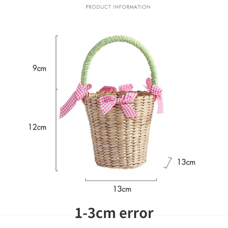 Straw Weave Children's Mini Bucket Bag Cute Bow Baby Girls Picnic Small Tote Shoulder Bags Summer Princess Accessories Handbags