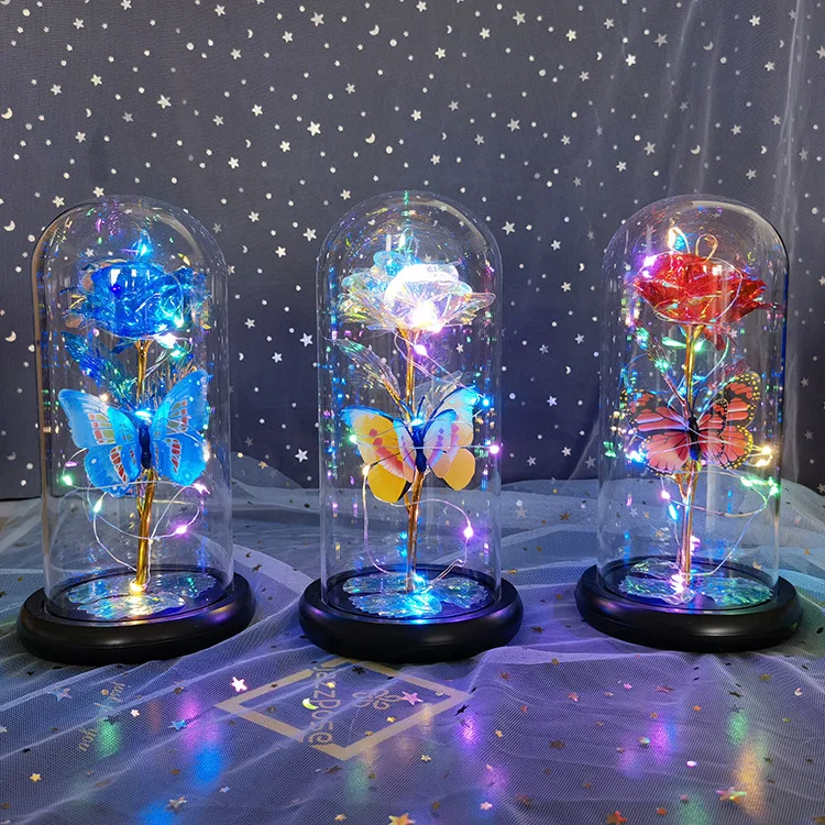

Mothers Day Artificial Eternal Rose LED Light Butterfly Foil Flower Beauty Valentine's Day Girl Gift Wedding Gifts Festival Gift