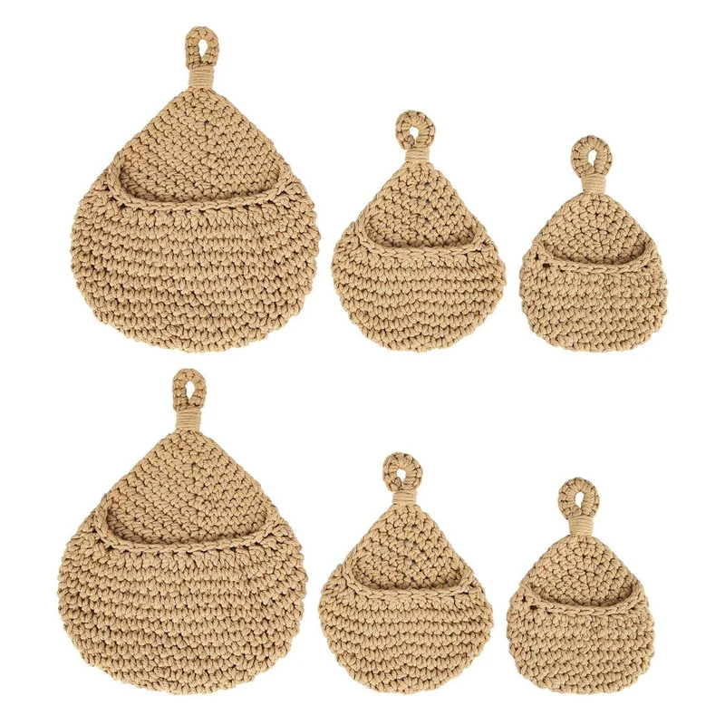 

6Pcs Boho Hanging Basket, Wall Hanging Fruit Basket For Fresh Produce Storage, Vegetable Keeper For Potato, Onion Garlic