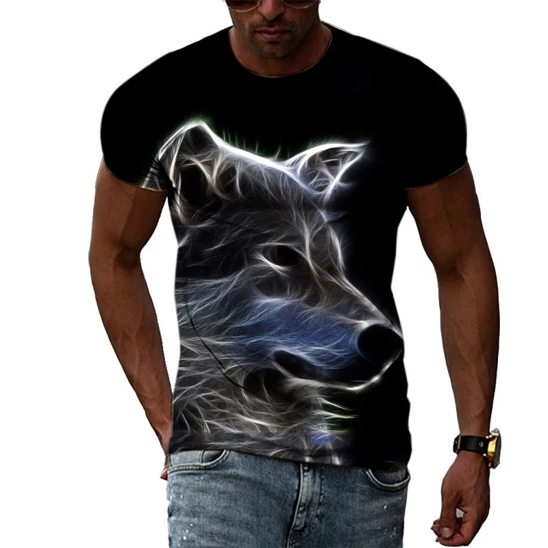 

Summer Animal Wolf Print Male 3d-printed Athleisure Personality Hip Hop Crew Neck T-shirt Street Element Short Sleeve Top