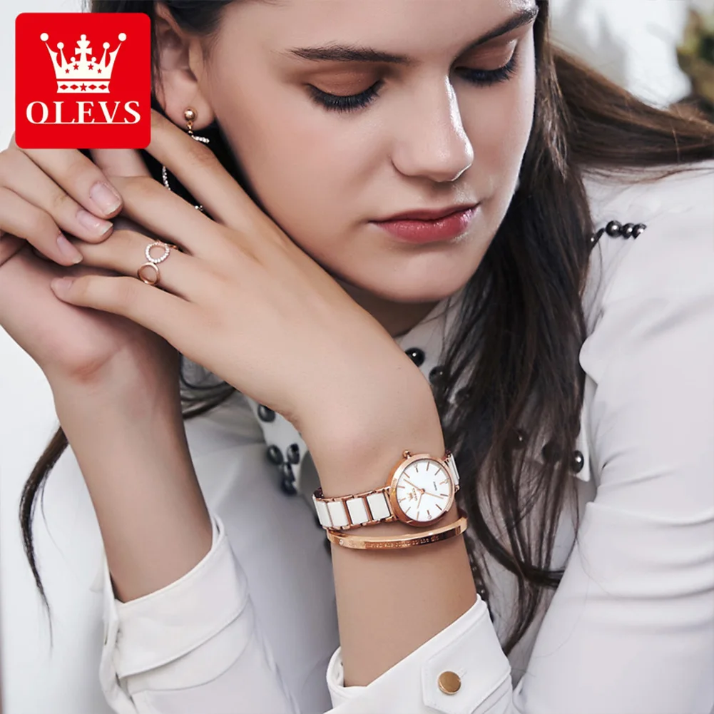 OLEVS Quartz High Quality Watches for Women Ceramic Strap Waterproof Fashion Women Wristwatches Upgrade Version with Crown enlarge