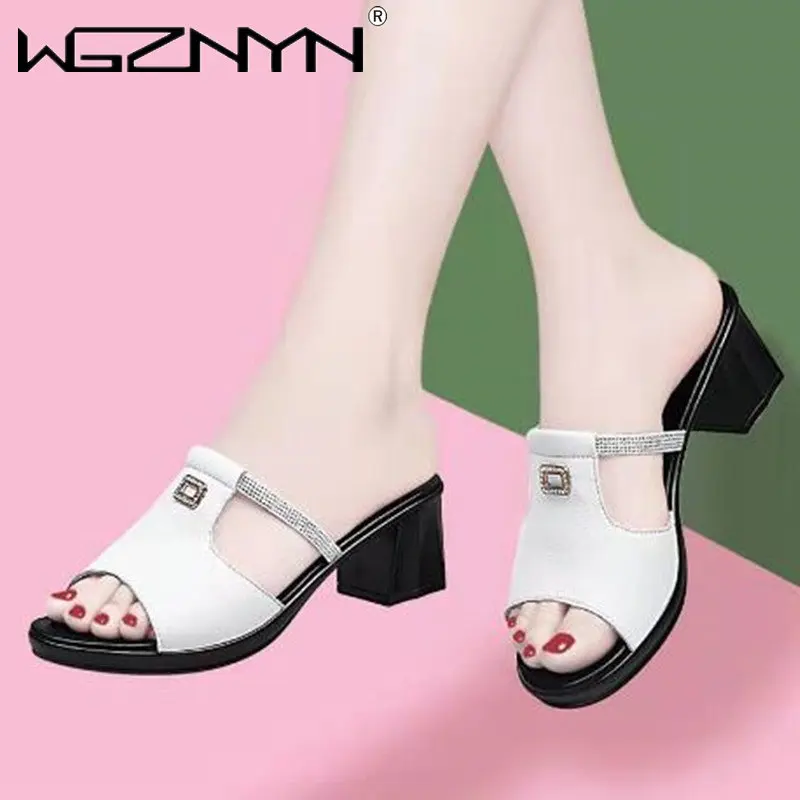 

NEW Women Sexy High Heel Clogs Summer Peep Toe Platform Mules Ladies Genuine Leather Party Slippers Female Slip on Sandals Shoes