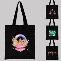 ladies shopping bag all match flamingo series handbag foldable reusable cloth shopper harajuku style bag student canvas tote bag