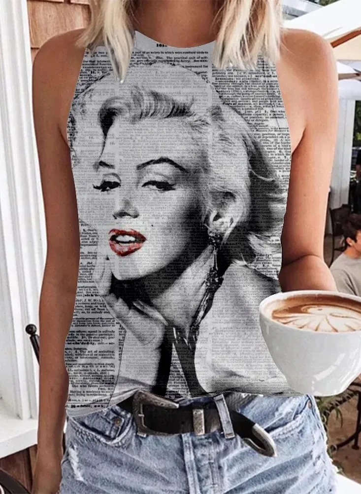 

Майка женская с принтом, модный пикантный Топ без рукавов, на бретельках, с круглым вырезом, базовая одежда, на лето