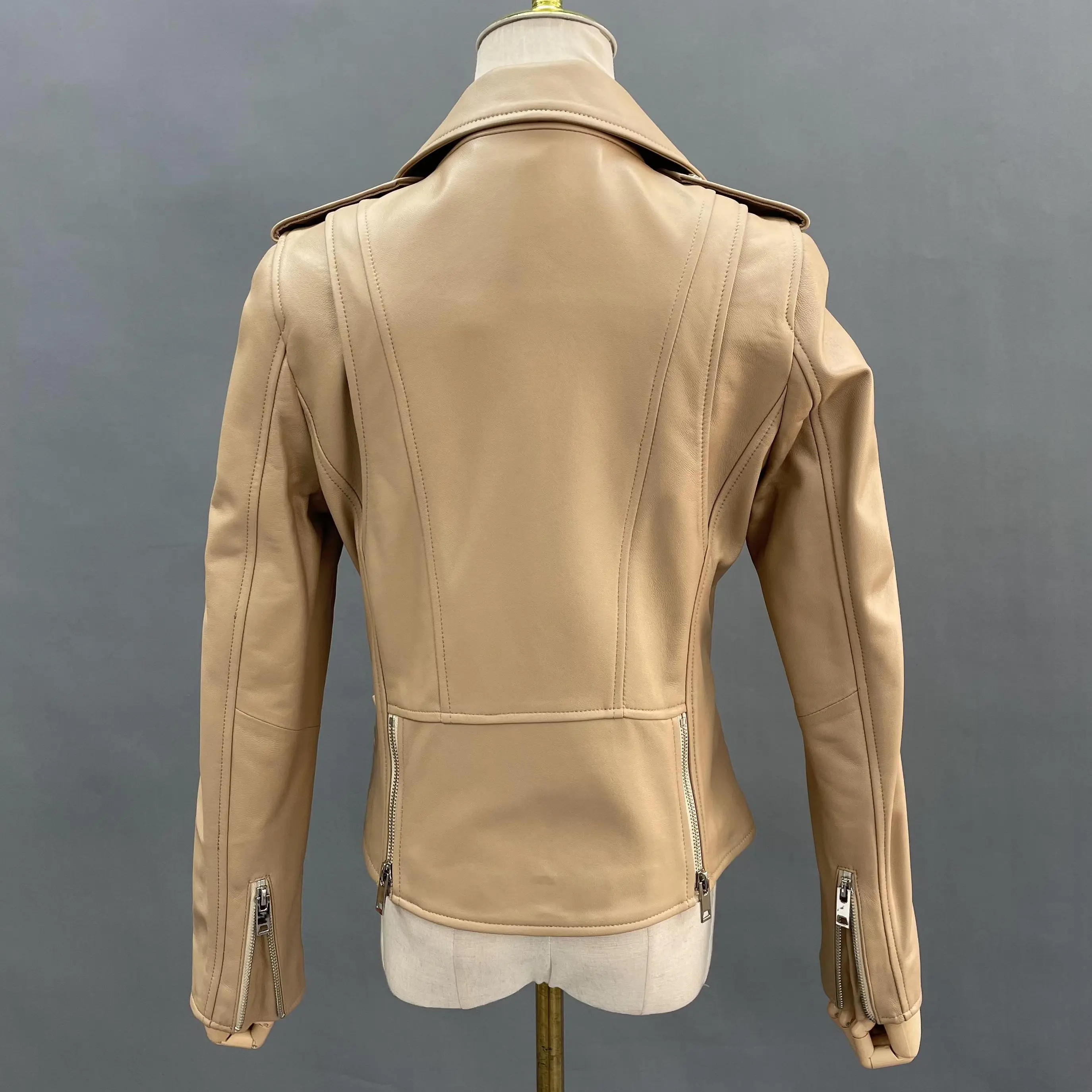 JANEFUR Women’s Jacket 2023 Genuine Leather Moto Biker Streetwear Classic Real Sheepskin Coat