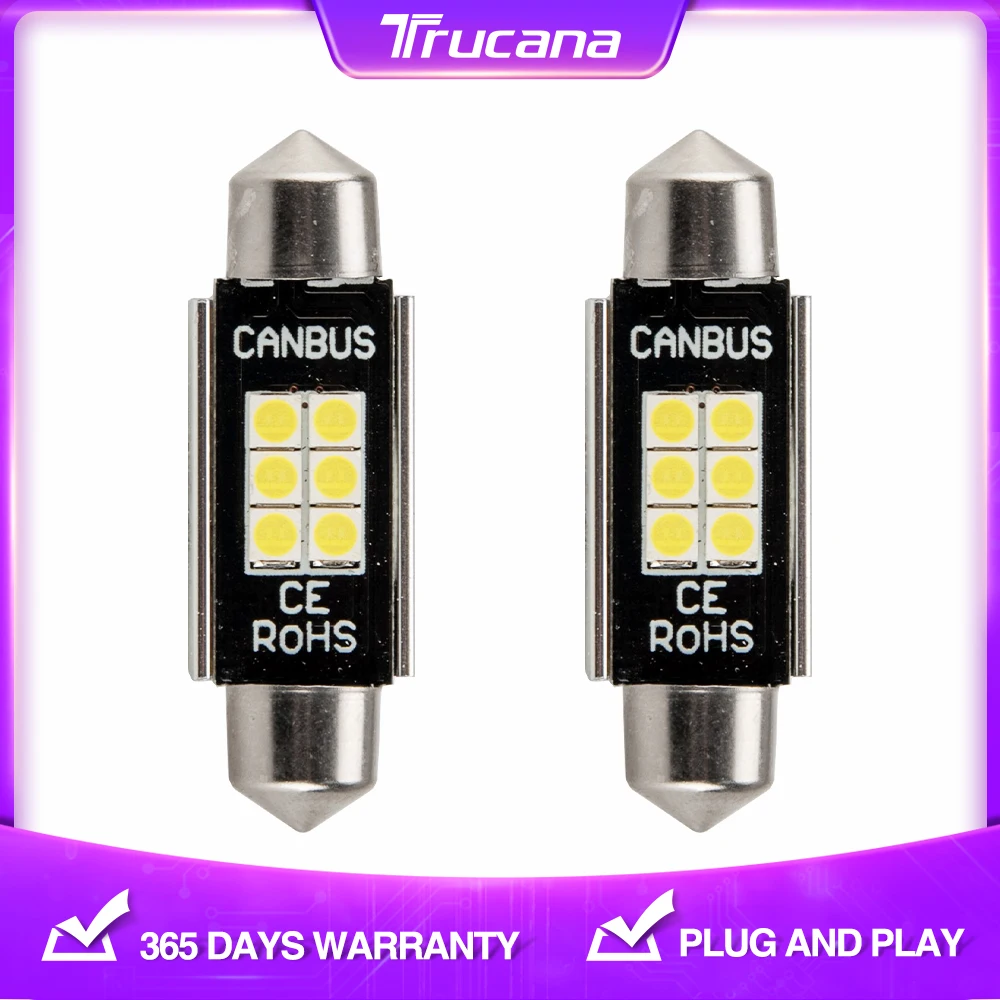 

Trucana 2Pcs Canbus Festoon 39MM C5W C10W LED bulbs 3030 6SMD Car Interior Map Dome Reading Lights 12V/24V Auto Lamp