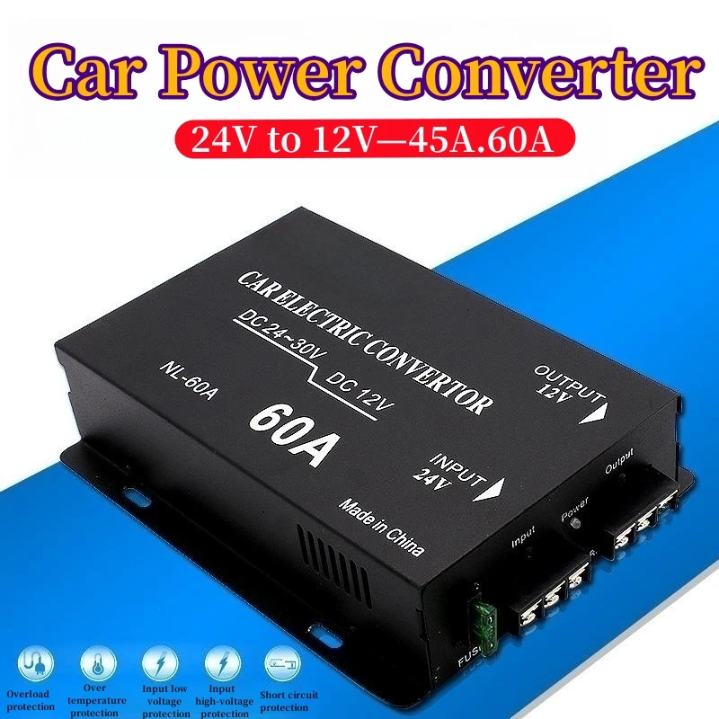 

Автомобильный инвертор 24 В в 12 В 45-60 А, преобразователь для грузовика 24 В, автомобильный редуктор напряжения источника питания, адаптер для автомобильного крепления